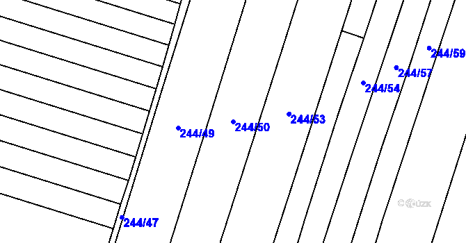 Parcela st. 244/50 v KÚ Ludéřov, Katastrální mapa