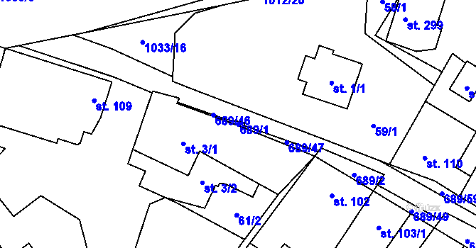 Parcela st. 689/1 v KÚ Ludéřov, Katastrální mapa