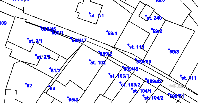 Parcela st. 689/2 v KÚ Ludéřov, Katastrální mapa