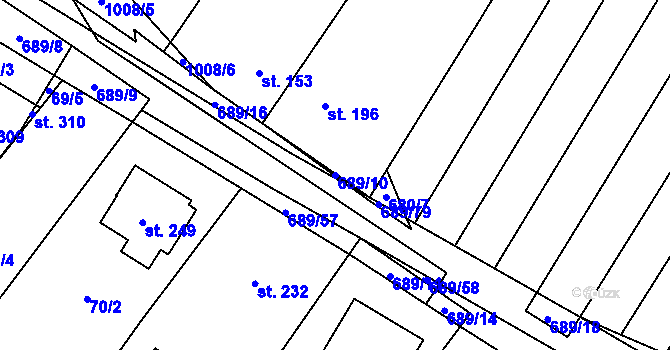 Parcela st. 689/10 v KÚ Ludéřov, Katastrální mapa