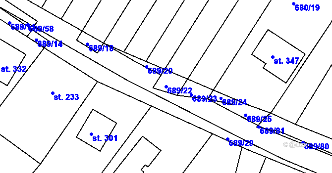 Parcela st. 689/22 v KÚ Ludéřov, Katastrální mapa