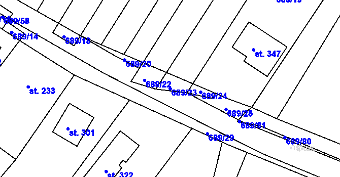 Parcela st. 689/23 v KÚ Ludéřov, Katastrální mapa