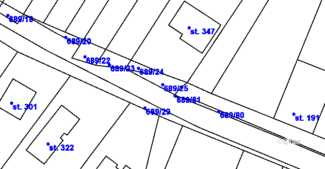 Parcela st. 689/25 v KÚ Ludéřov, Katastrální mapa
