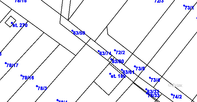 Parcela st. 83/74 v KÚ Ludéřov, Katastrální mapa