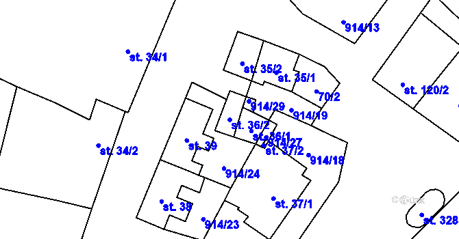 Parcela st. 36/2 v KÚ Drahany, Katastrální mapa