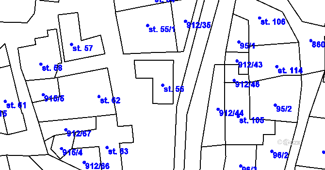 Parcela st. 56 v KÚ Drahany, Katastrální mapa