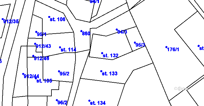 Parcela st. 132 v KÚ Drahany, Katastrální mapa