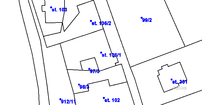 Parcela st. 136/1 v KÚ Drahany, Katastrální mapa
