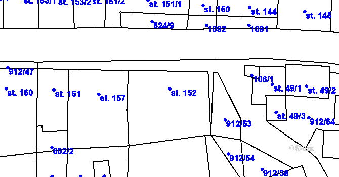 Parcela st. 152 v KÚ Drahany, Katastrální mapa