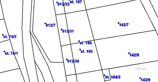Parcela st. 186 v KÚ Drahany, Katastrální mapa