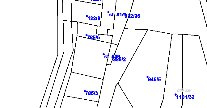 Parcela st. 209 v KÚ Drahany, Katastrální mapa