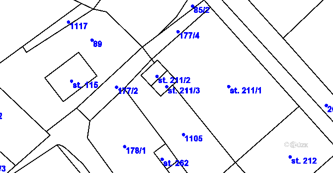 Parcela st. 211/3 v KÚ Drahany, Katastrální mapa