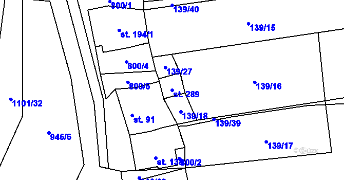 Parcela st. 289 v KÚ Drahany, Katastrální mapa