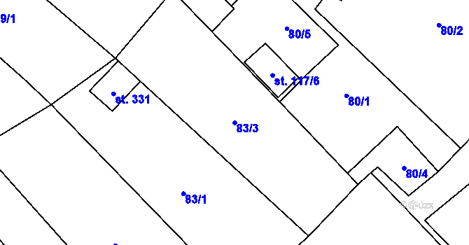 Parcela st. 83/3 v KÚ Drahany, Katastrální mapa