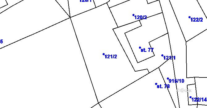 Parcela st. 121/2 v KÚ Drahany, Katastrální mapa