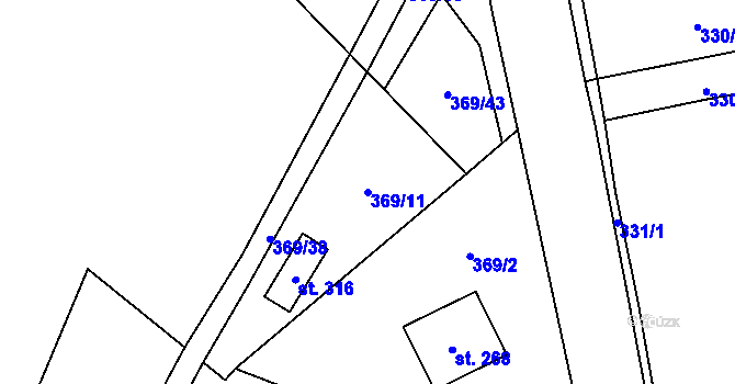 Parcela st. 369/11 v KÚ Drahany, Katastrální mapa