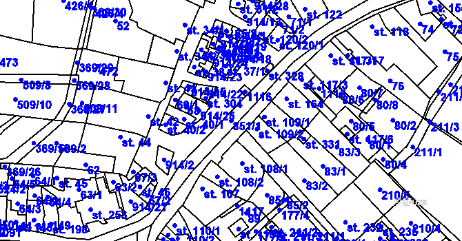 Parcela st. 851/1 v KÚ Drahany, Katastrální mapa