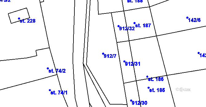 Parcela st. 912/7 v KÚ Drahany, Katastrální mapa