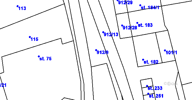 Parcela st. 912/9 v KÚ Drahany, Katastrální mapa