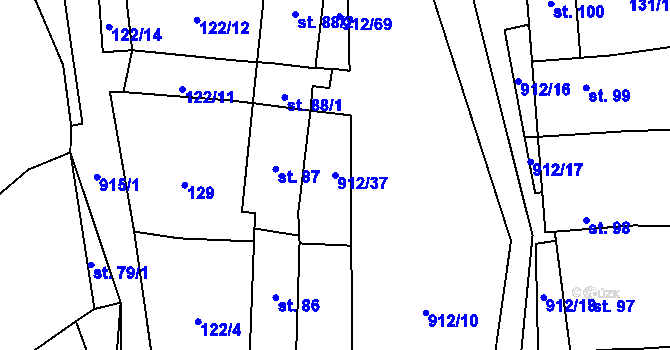 Parcela st. 912/37 v KÚ Drahany, Katastrální mapa