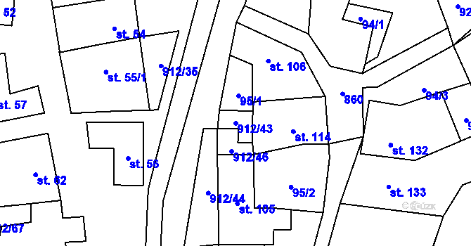 Parcela st. 912/43 v KÚ Drahany, Katastrální mapa