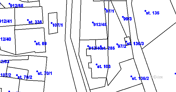 Parcela st. 912/49 v KÚ Drahany, Katastrální mapa