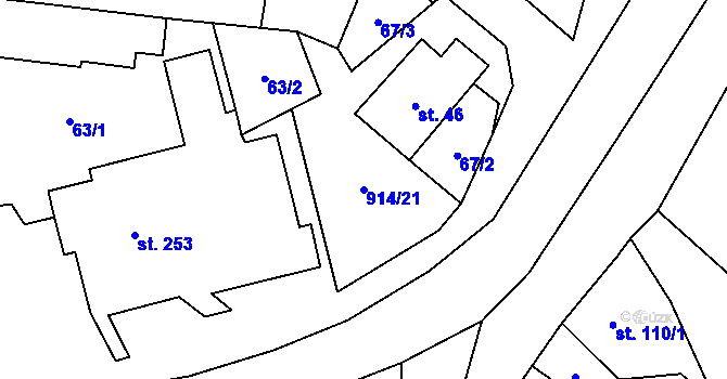 Parcela st. 914/21 v KÚ Drahany, Katastrální mapa