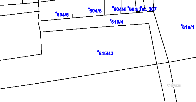 Parcela st. 645/43 v KÚ Drahany, Katastrální mapa