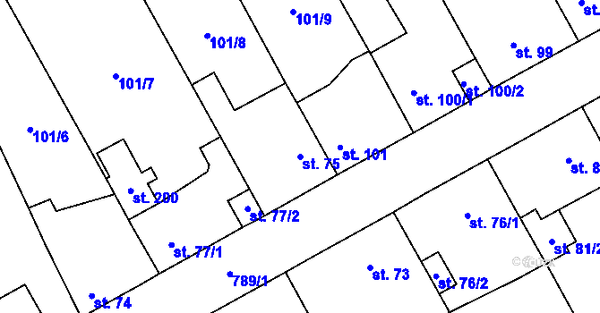 Parcela st. 75 v KÚ Drahelčice, Katastrální mapa