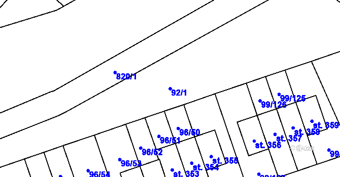 Parcela st. 92/1 v KÚ Drahelčice, Katastrální mapa