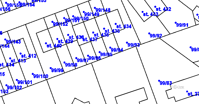 Parcela st. 99/95 v KÚ Drahelčice, Katastrální mapa