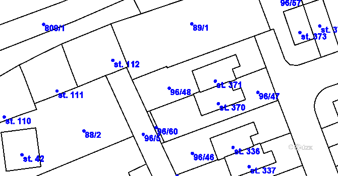 Parcela st. 96/48 v KÚ Drahelčice, Katastrální mapa