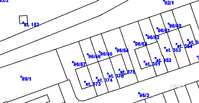 Parcela st. 96/55 v KÚ Drahelčice, Katastrální mapa