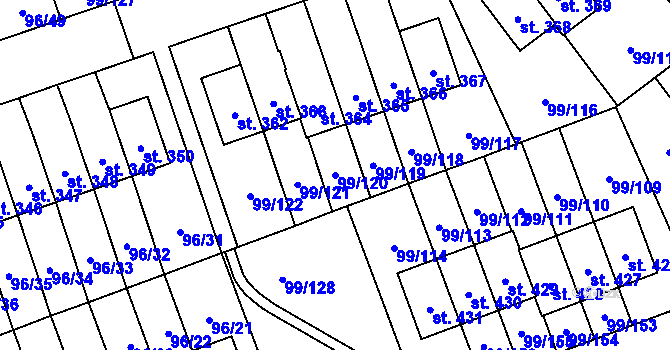 Parcela st. 99/120 v KÚ Drahelčice, Katastrální mapa
