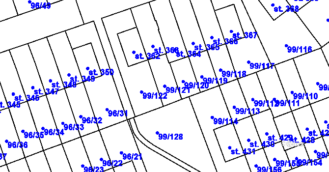Parcela st. 99/121 v KÚ Drahelčice, Katastrální mapa