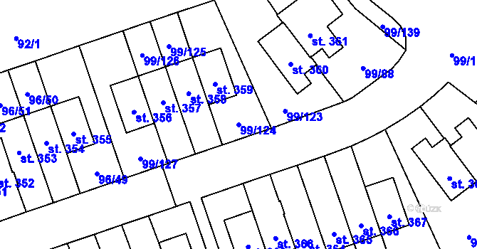 Parcela st. 99/124 v KÚ Drahelčice, Katastrální mapa