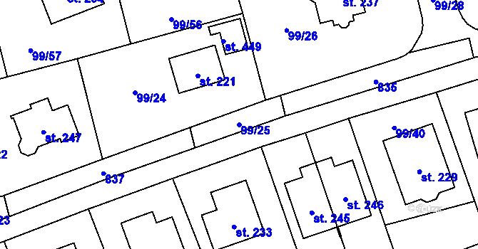Parcela st. 99/25 v KÚ Drahelčice, Katastrální mapa