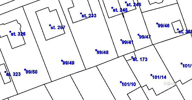 Parcela st. 99/48 v KÚ Drahelčice, Katastrální mapa