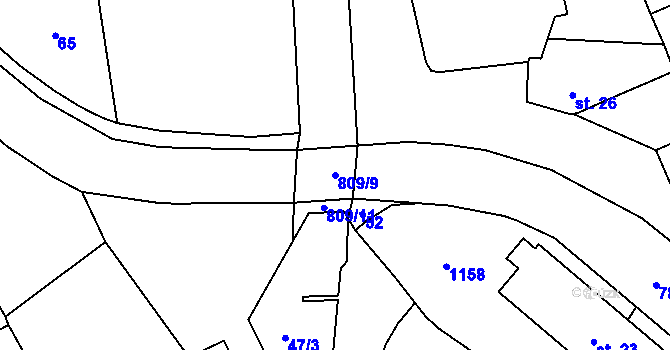 Parcela st. 809/9 v KÚ Drahelčice, Katastrální mapa