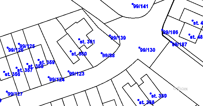 Parcela st. 99/88 v KÚ Drahelčice, Katastrální mapa