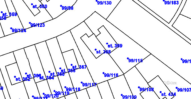 Parcela st. 368 v KÚ Drahelčice, Katastrální mapa