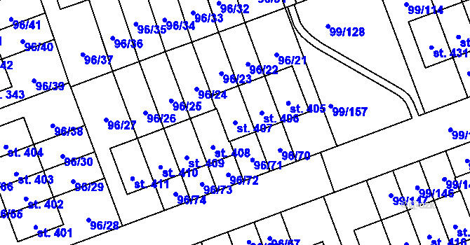 Parcela st. 407 v KÚ Drahelčice, Katastrální mapa