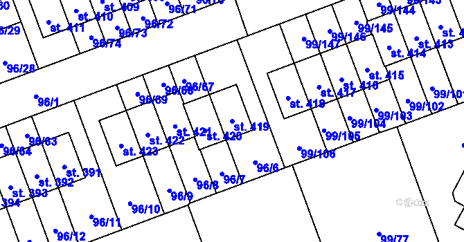 Parcela st. 419 v KÚ Drahelčice, Katastrální mapa