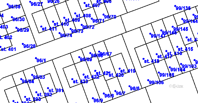 Parcela st. 96/67 v KÚ Drahelčice, Katastrální mapa