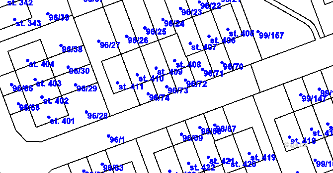 Parcela st. 96/73 v KÚ Drahelčice, Katastrální mapa