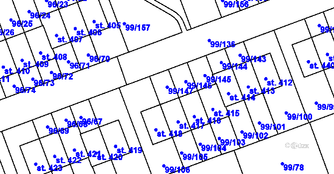 Parcela st. 99/147 v KÚ Drahelčice, Katastrální mapa
