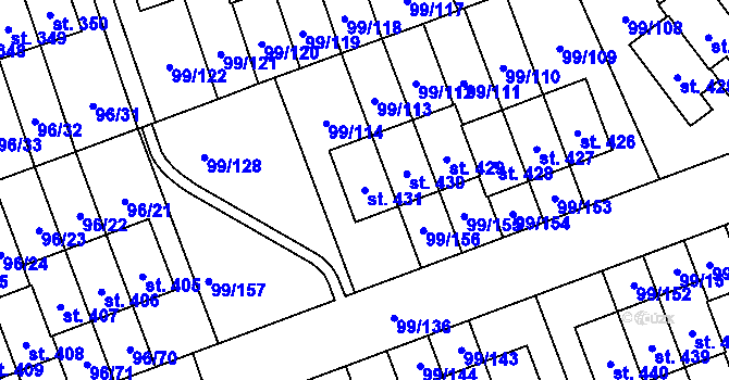 Parcela st. 431 v KÚ Drahelčice, Katastrální mapa