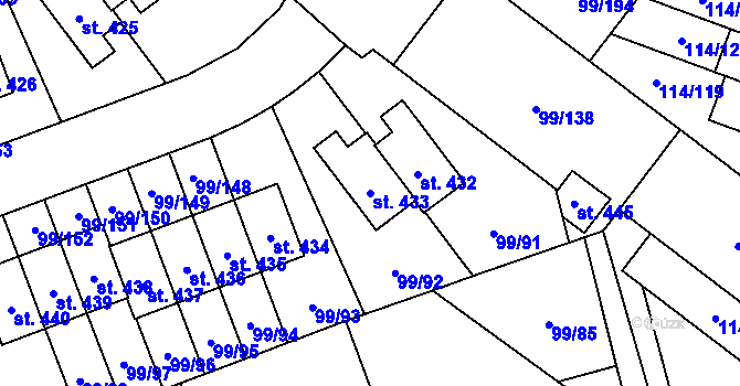 Parcela st. 433 v KÚ Drahelčice, Katastrální mapa