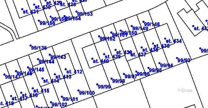 Parcela st. 439 v KÚ Drahelčice, Katastrální mapa