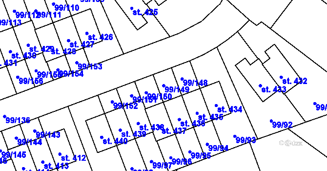 Parcela st. 99/149 v KÚ Drahelčice, Katastrální mapa